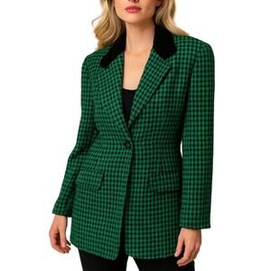 Vintage Joseph Ribkoff Boucle' Blazer Fitted Hip Length Green Black Office Siren